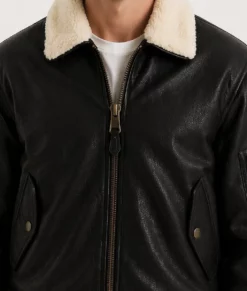 Kurt Men's Black Leather Bomber Jacket-Zoom