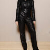Laetitia Casta Womens Black Leather Jumpsuit - Womens Black Leather Jumpsuit -