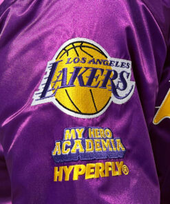 Lakers Los Angeles Smash Mens Purple Varsity Jacket - Mens Purple Varsity Jacket - Patch VIew