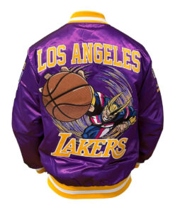 Lakers Los Angeles Smash Mens Purple Varsity Jacket - Mens Purple Varsity Jacket - Back VIew