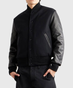 Lantern Men's Black Varsity Leather Jacket - Side View