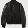 Lantern Men's Black Varsity Leather Jacket - Front View
