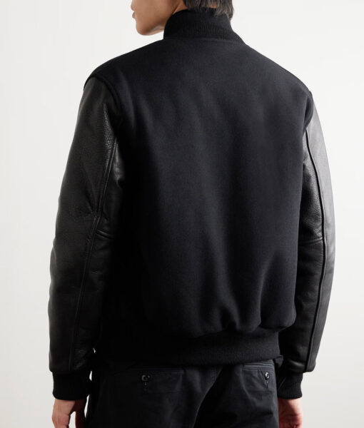 Lantern Men's Black Varsity Leather Jacket - Back View