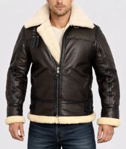 Luz B-3 Shearling Brown Leather Aviator Jacket-Front