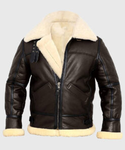 Luz B-3 Shearling Brown Leather Aviator Jacket - Front View
