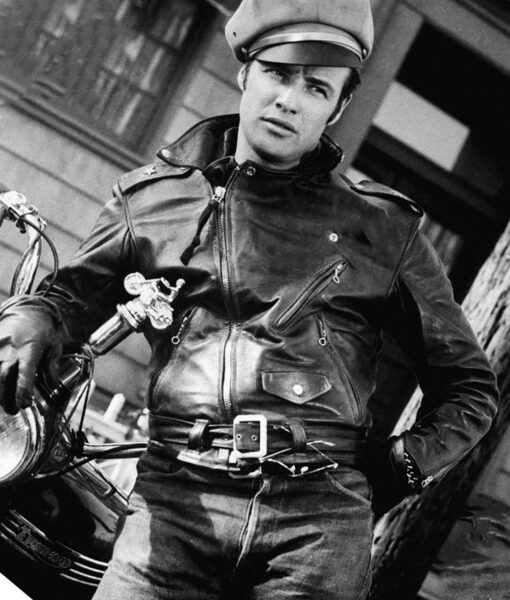 Marlon Brando The Wild One Johnny Mens Black Leather Jacket - Mens Black Leather Jacket - Front VIew