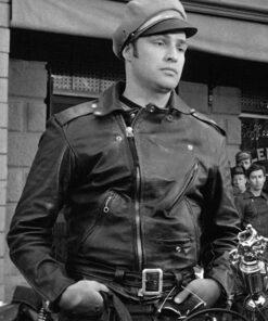 Marlon Brando The Wild One Johnny Mens Black Leather Jacket - Mens Black Leather Jacket - Front VIew3