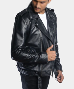 Marlon Brando The Wild One Johnny Mens Black Leather Jacket - Mens Black Leather Jacket - Side VIew