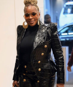 Mary J. Blige CBS Mornings Womens BLack Leather Blazer - Womens BLack Leather Blazer- Front View