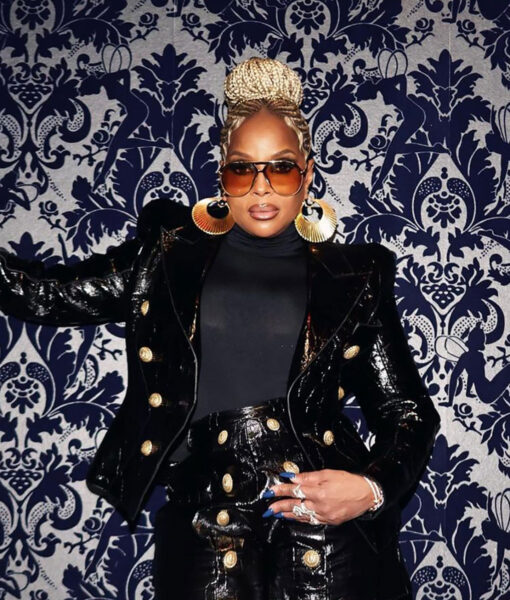 Mary J. Blige CBS Mornings Womens BLack Leather Blazer - Womens BLack Leather Blazer- Front View2