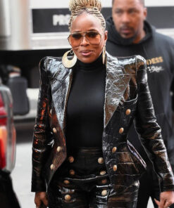 Mary J. Blige CBS Mornings Womens BLack Leather Blazer - Womens BLack Leather Blazer- Front View5