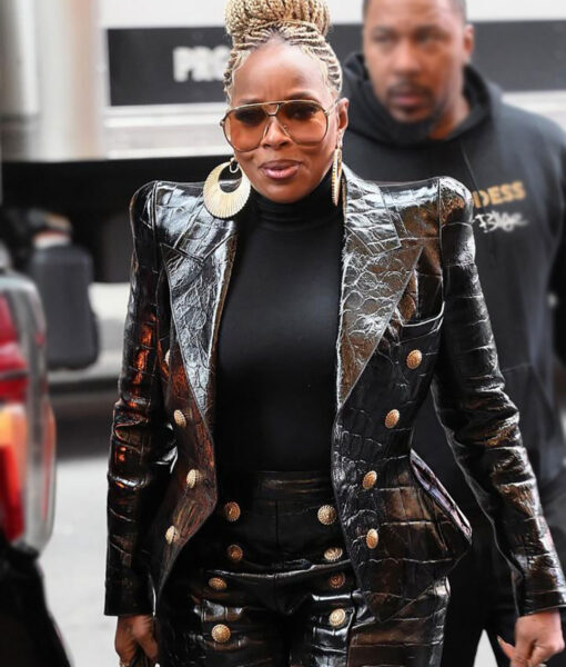 Mary J. Blige CBS Mornings Womens BLack Leather Blazer - Womens BLack Leather Blazer- Front View5