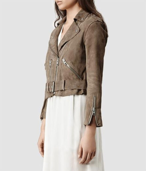 Merritt Patterson The Royals Ophelia Pryce Womens Brown Leather Biker Jacket - Womens Brown Leather Biker Jacket - Side View