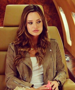 Merritt Patterson The Royals Ophelia Pryce Womens Brown Leather Biker Jacket - Womens Brown Leather Biker Jacket - Front View