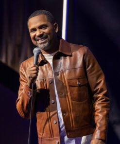Mike Epps Mens Brown Leather Jacket - Mens Brown Leather Jacket - Front View2