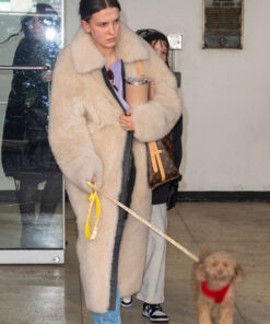 Millie Bobby Womens White Fur Coat - Womens White Fur Coat - Front VIEW2