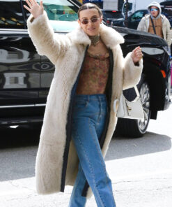 Millie Bobby Womens White Fur Coat - Womens White Fur Coat - Front VIEW3