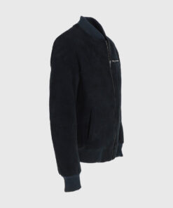 Noah Mens Navy Blue Bomber Suede Leather Jacket - Right Side View
