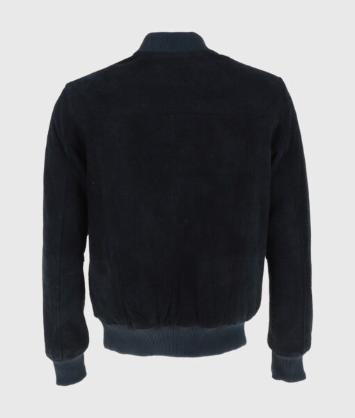 Noah Mens Navy Blue Bomber Suede Leather Jacket - Back View