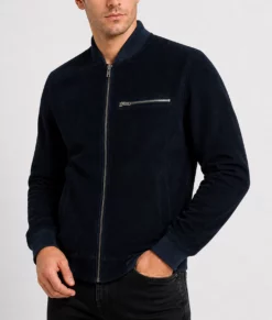 Noah Mens Navy Blue Bomber Suede Leather Jacket-Left