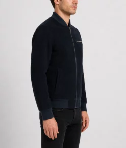 Noah Mens Navy Blue Bomber Suede Leather Jacket-Right