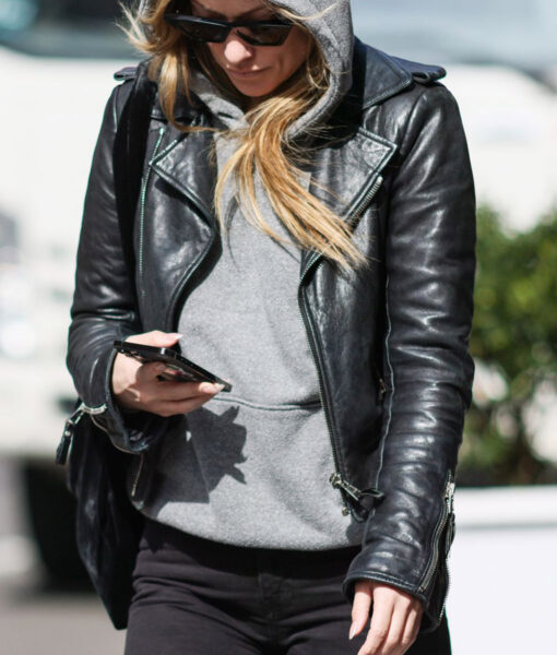 Olivia Wilde Womens Black Leather Jacket - Womens Black Leather Jacket - Front View