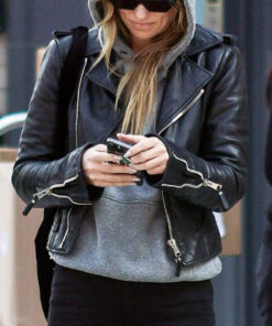 Olivia Wilde Womens Black Leather Jacket - Womens Black Leather Jacket - Front View2