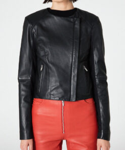 Pamela Adlon Better Things Sam Fox Womens Blue Leather Jacket - Womens Blue Leather Jacket - Front VIew3