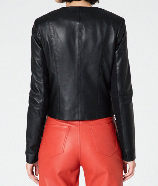 Pamela Adlon Better Things Sam Fox Womens Blue Leather Jacket - Womens Blue Leather Jacket - Back VIew