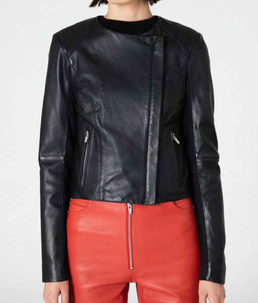 Pamela Adlon Better Things Sam Fox Womens Blue Leather Jacket - Womens Blue Leather Jacket - Front VIew3