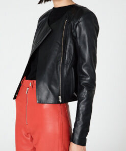 Pamela Adlon Better Things Sam Fox Womens Blue Leather Jacket - Womens Blue Leather Jacket - Side VIew