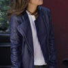 Pamela Adlon Better Things Sam Fox Womens Blue Leather Jacket - Womens Blue Leather Jacket - Front VIew2