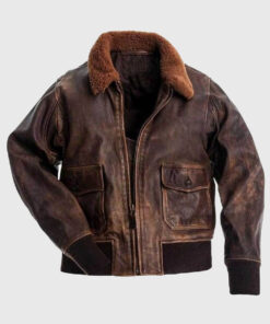 Paul Mens Brown Aviator Vintage Leather Jacket - Front View