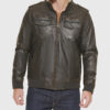 Paul Mens Dark Brown Bomber Leather Jacket - Front View