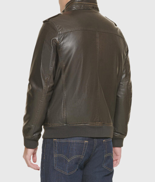 Paul Mens Dark Brown Bomber Leather Jacket - Back View