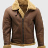 Randy Brown B-3 Bomber Aviator Leather Jacket with Faux Fur - Front View