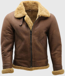 Randy Brown B-3 Bomber Aviator Leather Jacket with Faux Fur