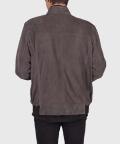 Ray Mens Grey Bomber Suede Jacket - Back View