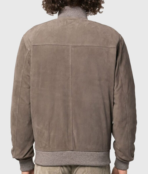 Ray Mens Grey Bomber Suede Jacket - bACK vIEW