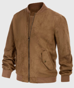 Reginald Mens Brown Bomber Suede Leather Jacket - Side View