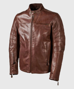 Ronny Brown Moto Cafe Racer Biker Leather Jacket - Front View