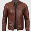 Ronny Brown Moto Cafe Racer Biker Leather Jacket - Front VIew2