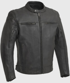 Rony Black Moto Cafe Racer Biker Leather Jacket