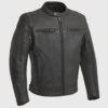 Rony Black Moto Cafe Racer Biker Leather Jacket - Front View