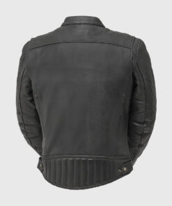 Rony Black Moto Cafe Racer Biker Leather Jacket - Back View