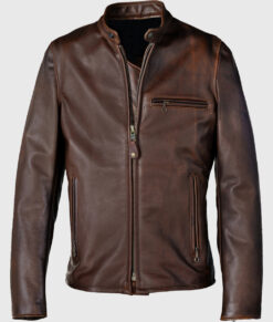 Shot Brown Moto Cafe Racer Biker Leather Jacket