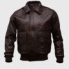 Stuart Mens Brown Bomber Leather Jacket - Front View