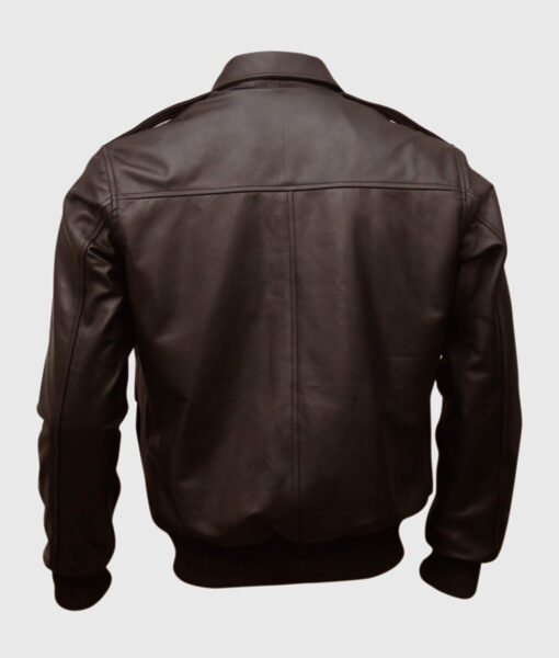 Stuart Mens Brown Bomber Leather Jacket - Back View