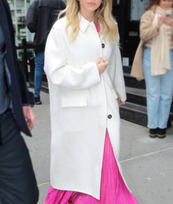 Sydney Sweeney Womens White Wool Long Coat - Womens White Wool Long Coat - Side View2