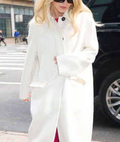 Sydney Sweeney Womens White Wool Long Coat - Womens White Wool Long Coat - Front View3